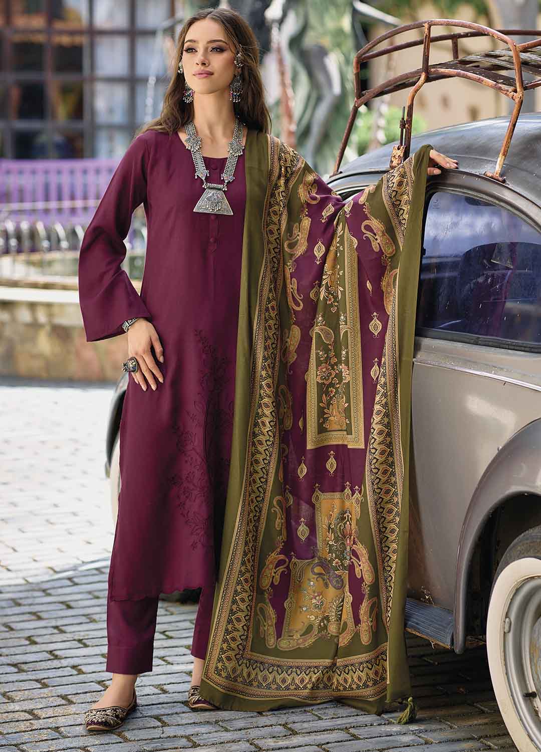 Pure Pashmina Designer Women Winter Suits Dress Material IBIZA