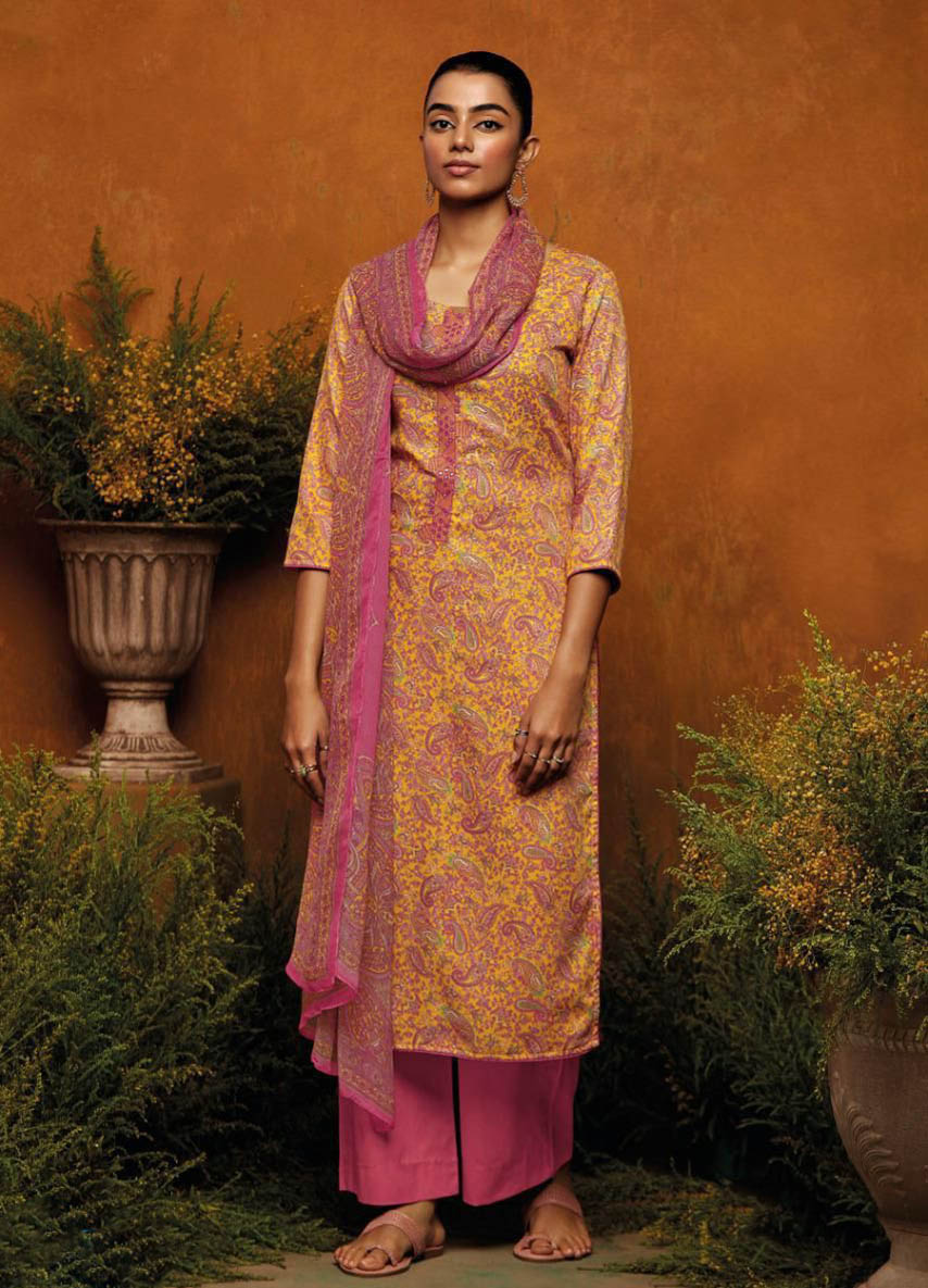 Ganga Yellow Winter Woolen Pashmina Salwar Suit Material for Women Ganga