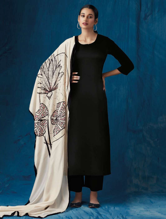 Ganga Pure Cotton Satin Unstitched Party Wear Women Suit Black