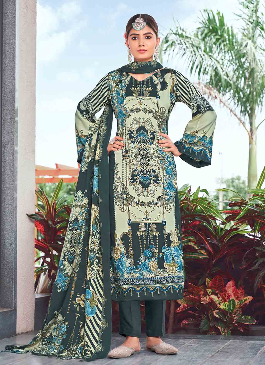 Pashmina Winter Pakistani Print Ladies Suit Dress Material with Shawl Radha Fab
