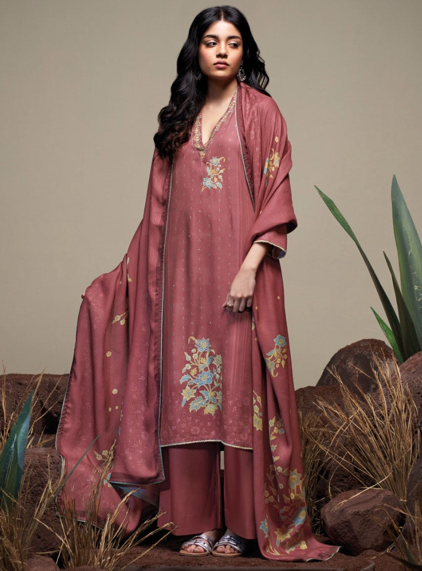 Ganga Woolen Pashmina Unstitched Winter Salwar Suit Material for Women