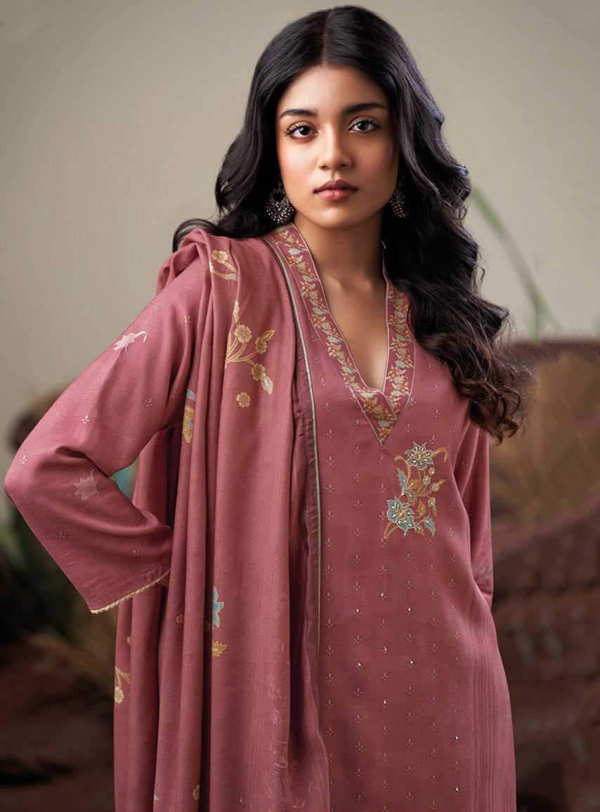 Ganga Woolen Pashmina Unstitched Winter Salwar Suit Material for Women