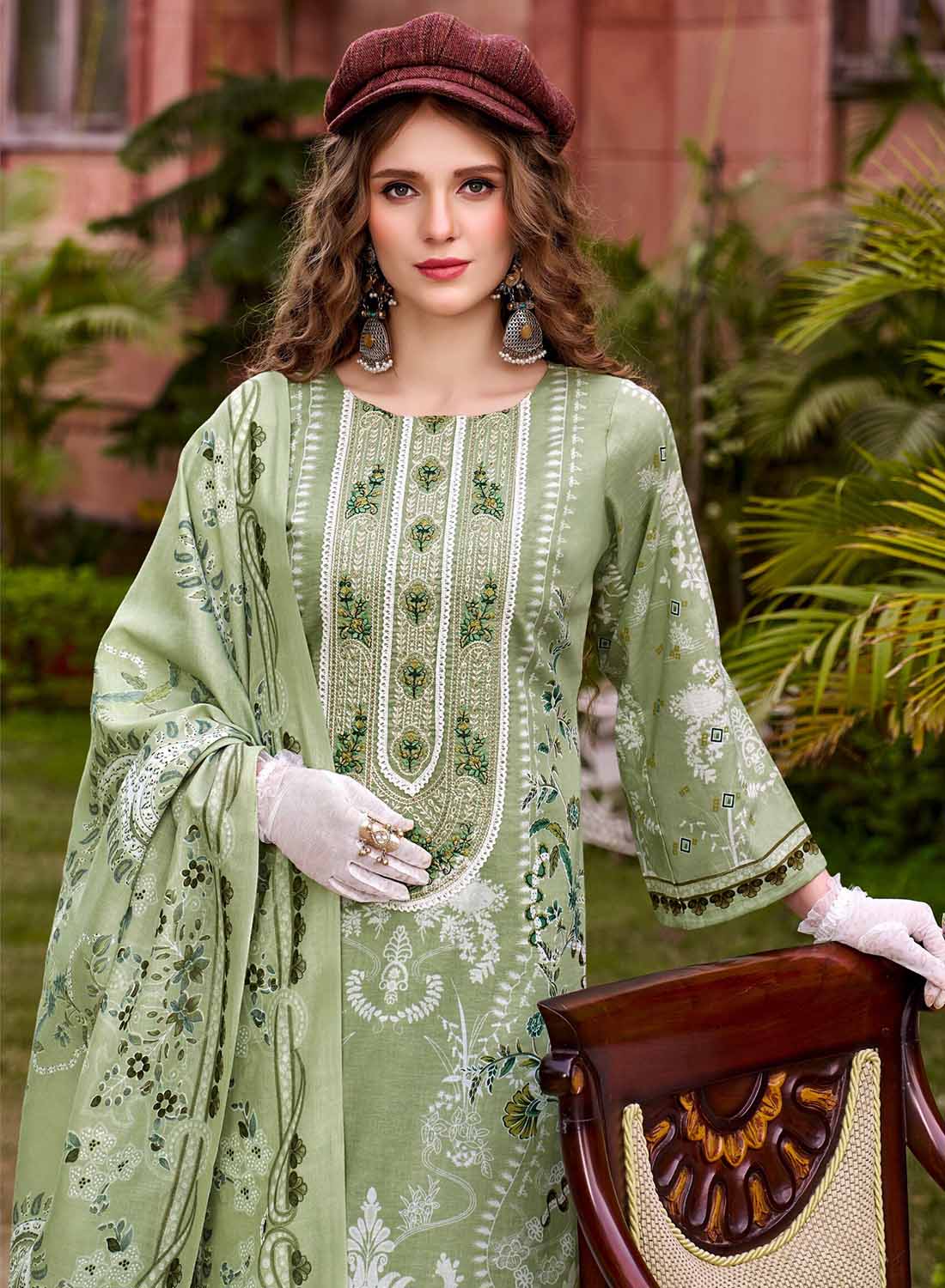 Pure Cotton Unstitched Pakistani Suit Dress Material with Embroidery Green