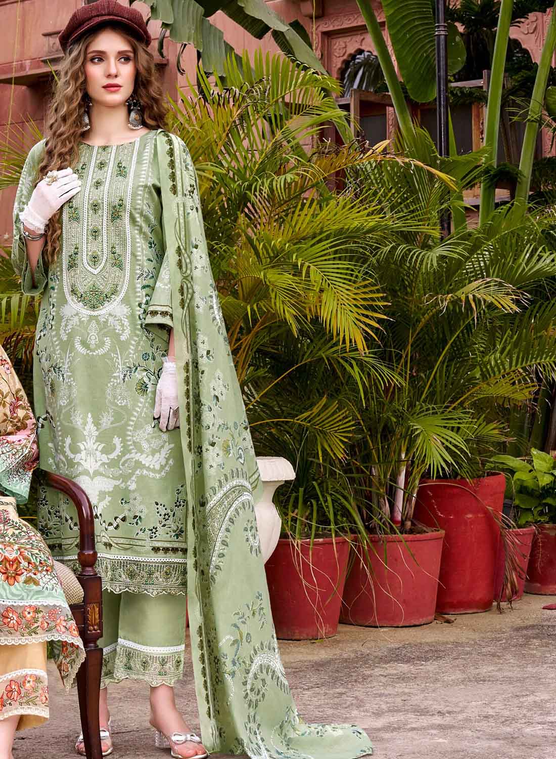 Pure Cotton Unstitched Pakistani Suit Dress Material with Embroidery Green