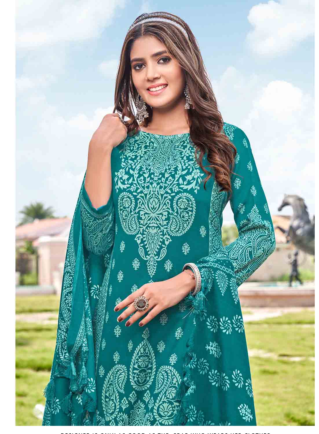 Unstitched Teal Pashmina Winter Suits Dress Material for Ladies Radha Fab
