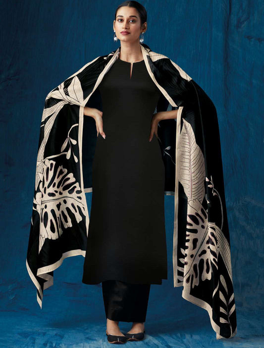 Ganga Pure Cotton Satin Unstitched Party Wear Ladies Suit Black