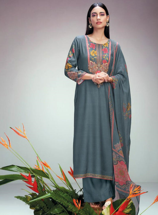 Ganga Printed Unstitched Woolen Pashmina Winter Suit Dress Material
