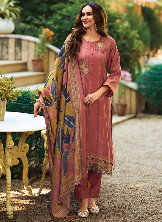 Fancy Muslin Silk Unstitched Salwar Suit Material for Women