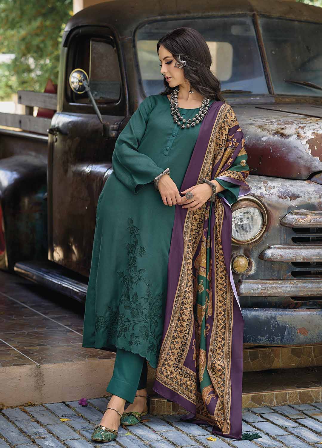 Pure Pashmina Designer Teal Green Women Winter Suits Dress Material Stilento Pure Pashmina Designer Teal Green Women Winter Suits Dress Material Stilento