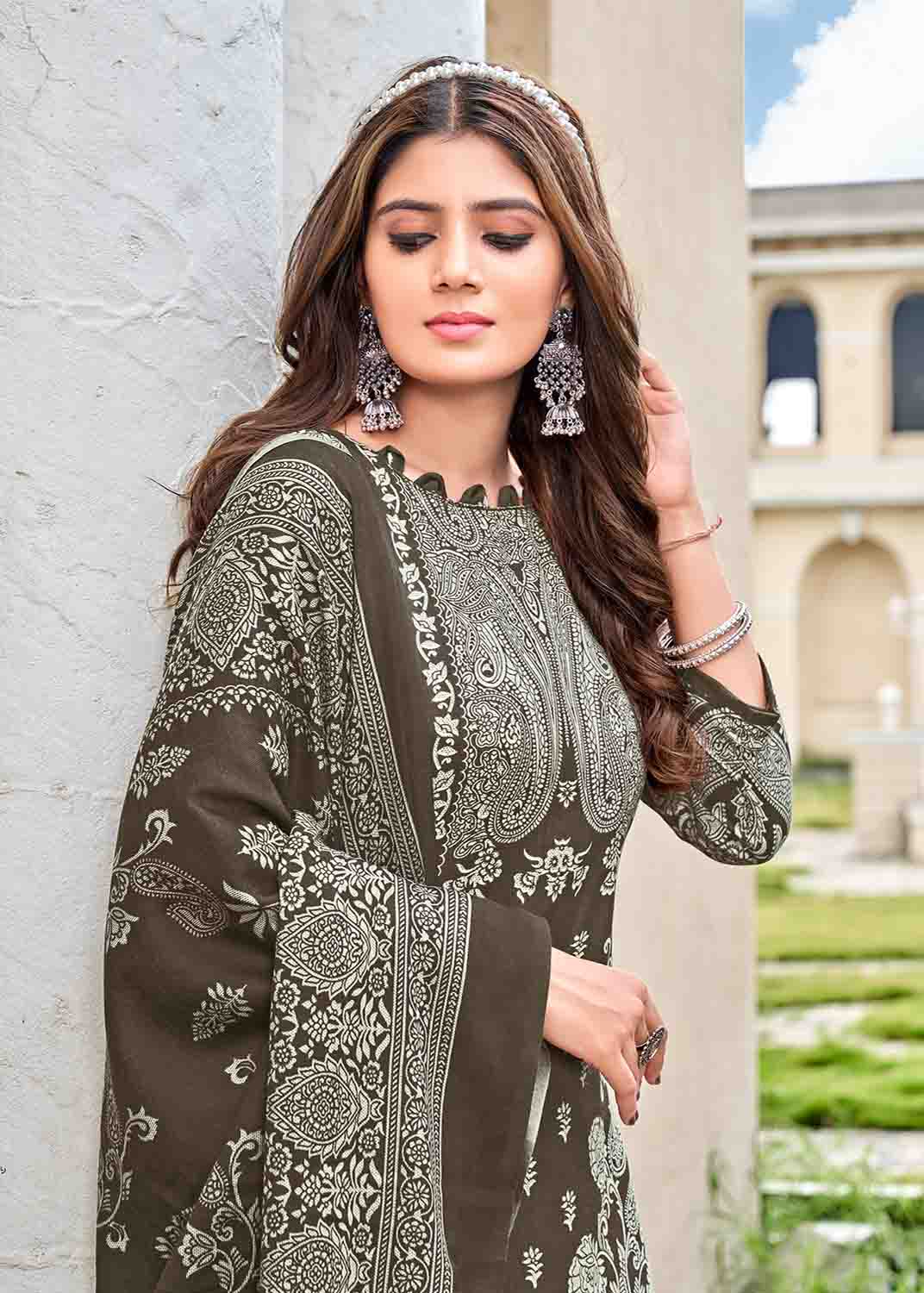 Pashmina Winter Unstitched Ladies Suit Dress Materials with Shawl Radha Fab