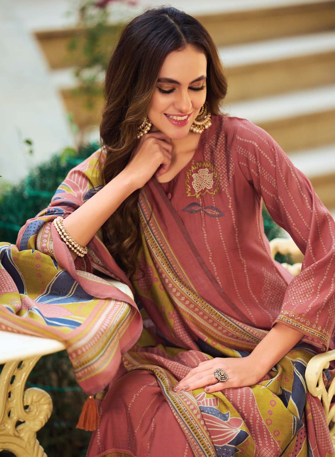 Fancy Muslin Silk Unstitched Salwar Suit Material for Women