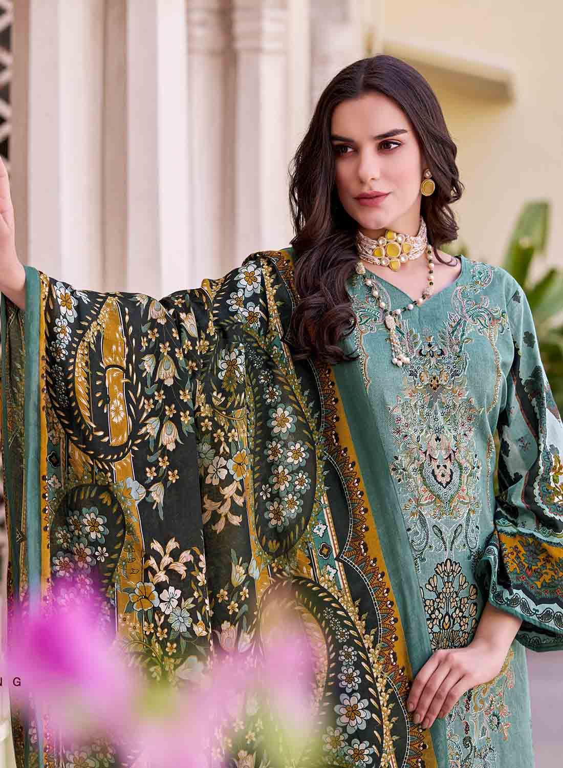 Pure Cotton Pakistani Print Unstitched Suit with Dupatta for Women