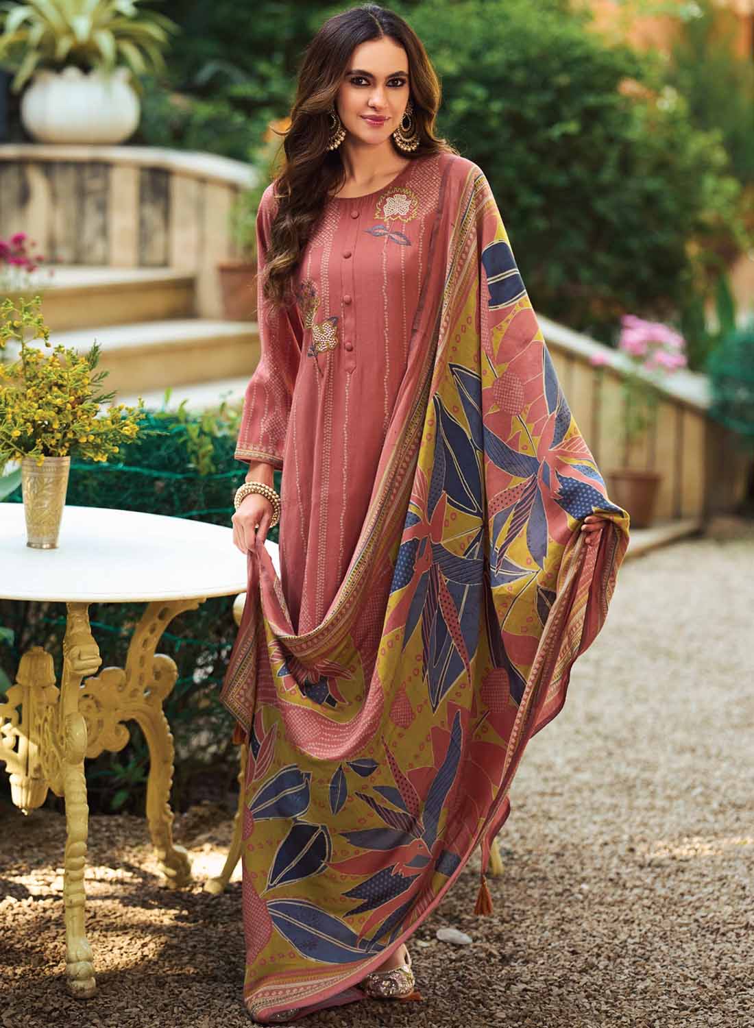 Fancy Muslin Silk Unstitched Salwar Suit Material for Women