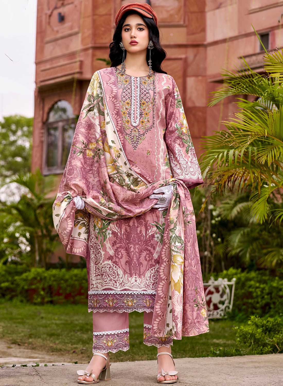 Pure Cotton Unstitched Pakistani Suit Dress Material with Embroidery