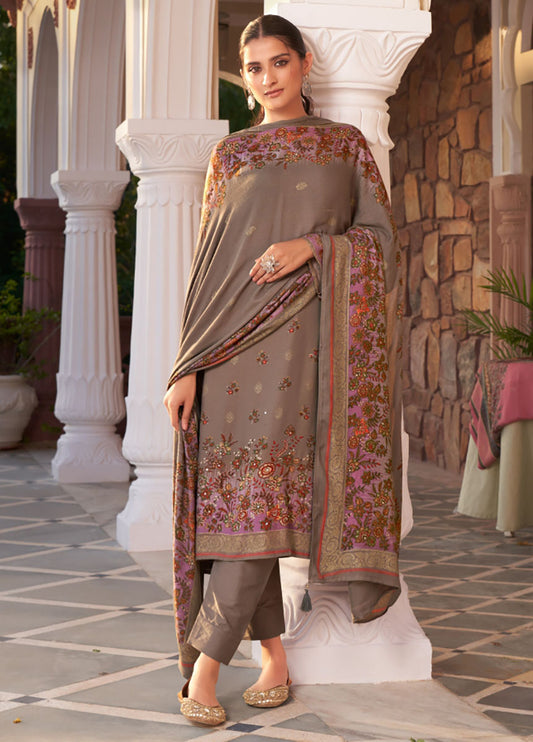 Unstitched Pashmina Brown Winter Salwar Suit Dress Material for Women Radhika Fashion