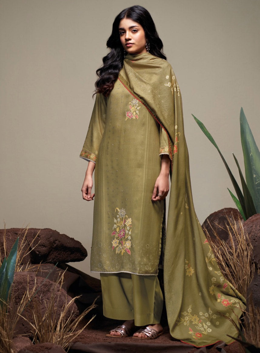 Ganga Woolen Pashmina Unstitched Winter Salwar Suit Set for Women