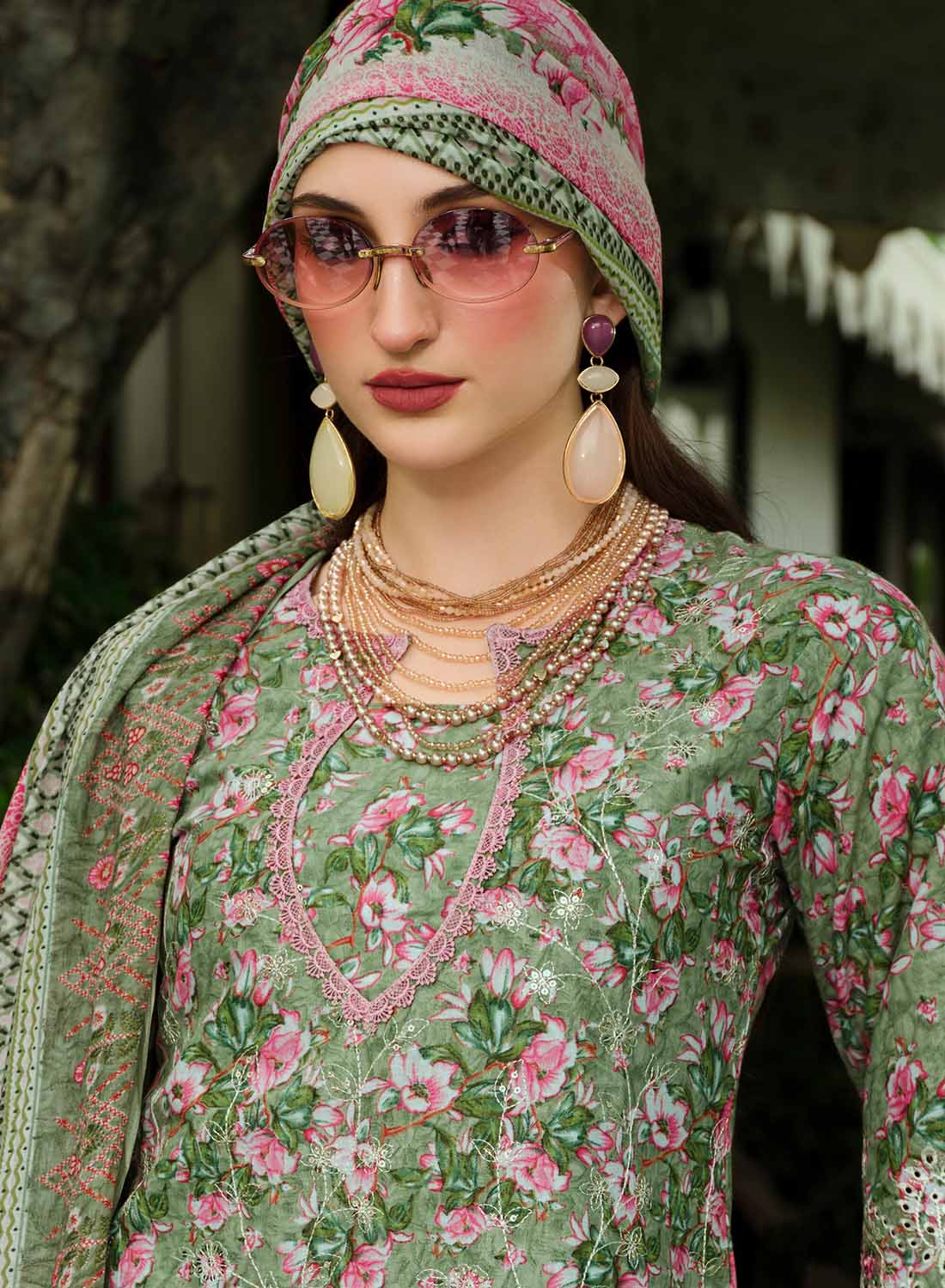 Pure Cotton Unstitched Pakistani Suit Material with Embroidery for Women Green