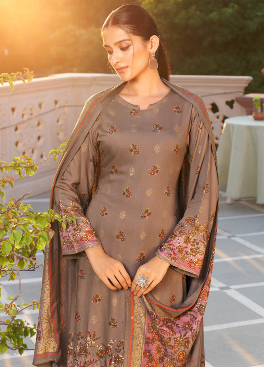Unstitched Pashmina Brown Winter Salwar Suit Dress Material for Women Radhika Fashion