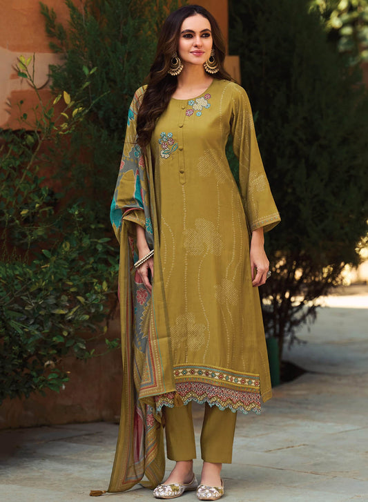 Fancy Muslin Silk Unstitched Salwar Suit Dress Material for Women