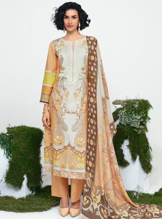 Designer Cotton Lawn Embroidered Unstitched Salwar Suit Material for Women