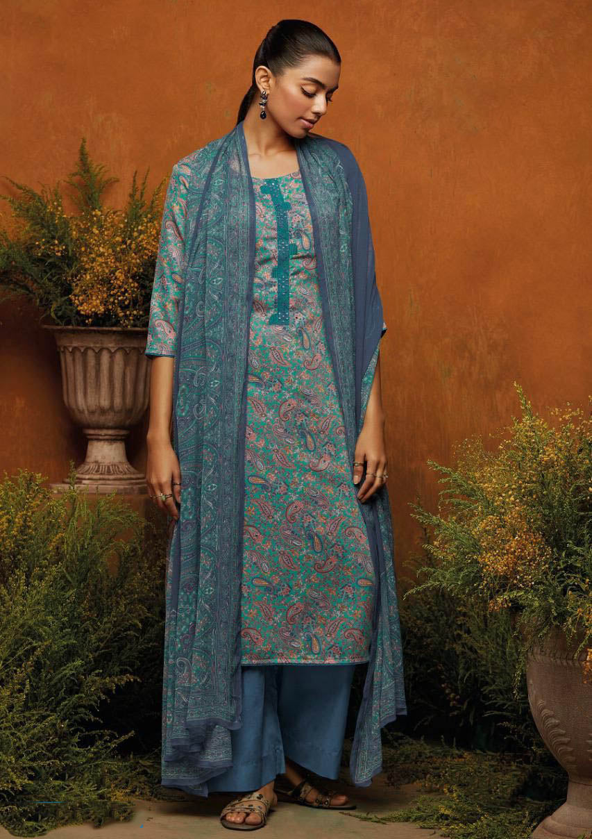 Ganga Blue Winter Woolen Pashmina Salwar Suit Material for Women Ganga