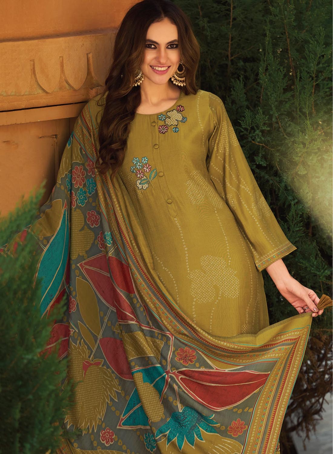 Fancy Muslin Silk Unstitched Salwar Suit Dress Material for Women