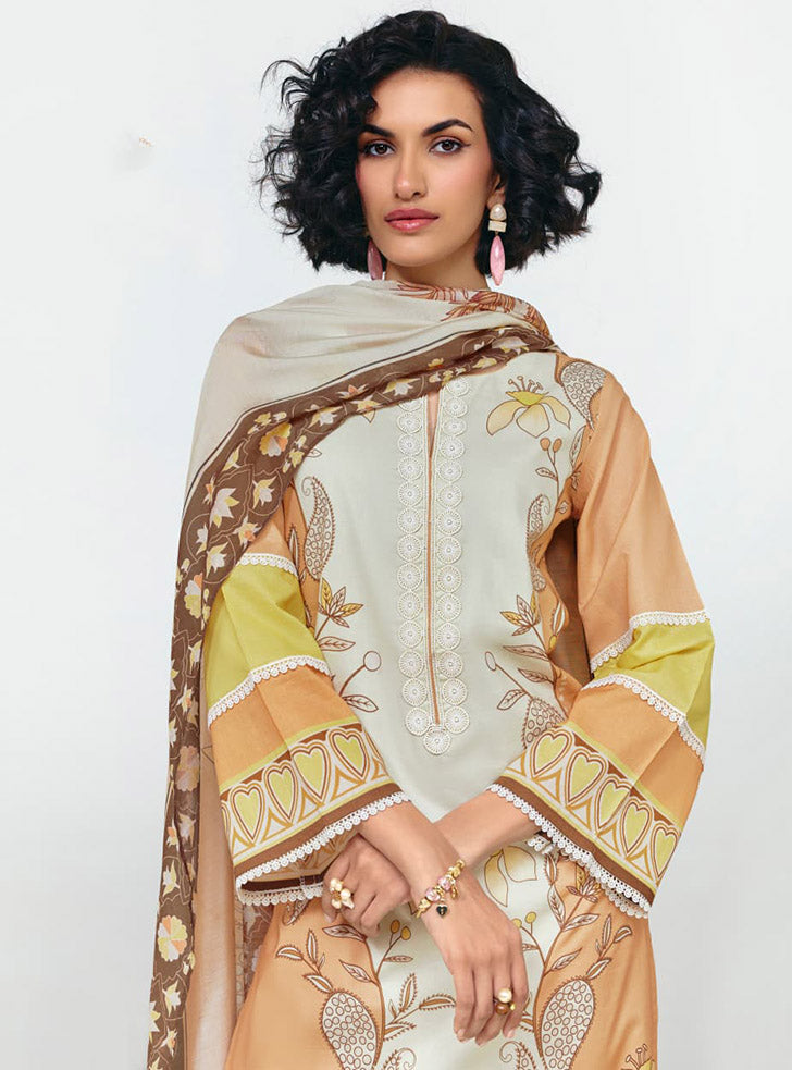 Designer Cotton Lawn Embroidered Unstitched Salwar Suit Material for Women