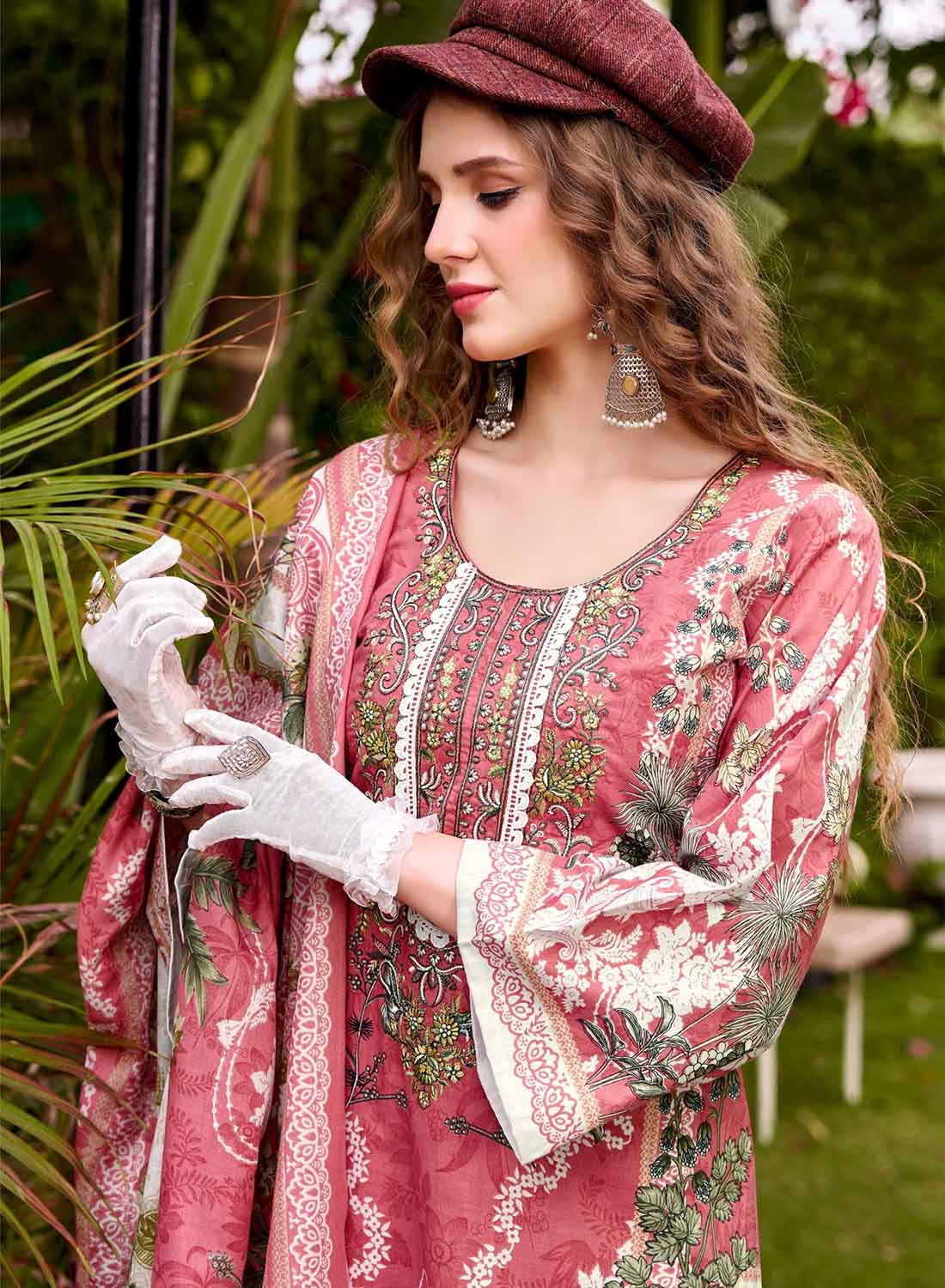 Pure Cotton Unstitched Pakistani Suit Dress Material with Embroidery Pink