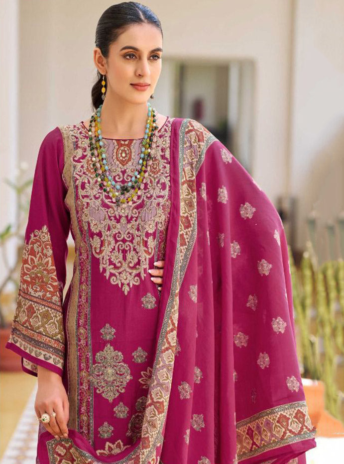 Pakistani Print Pink Muslin Unstitched Salwar Suit Material for Women
