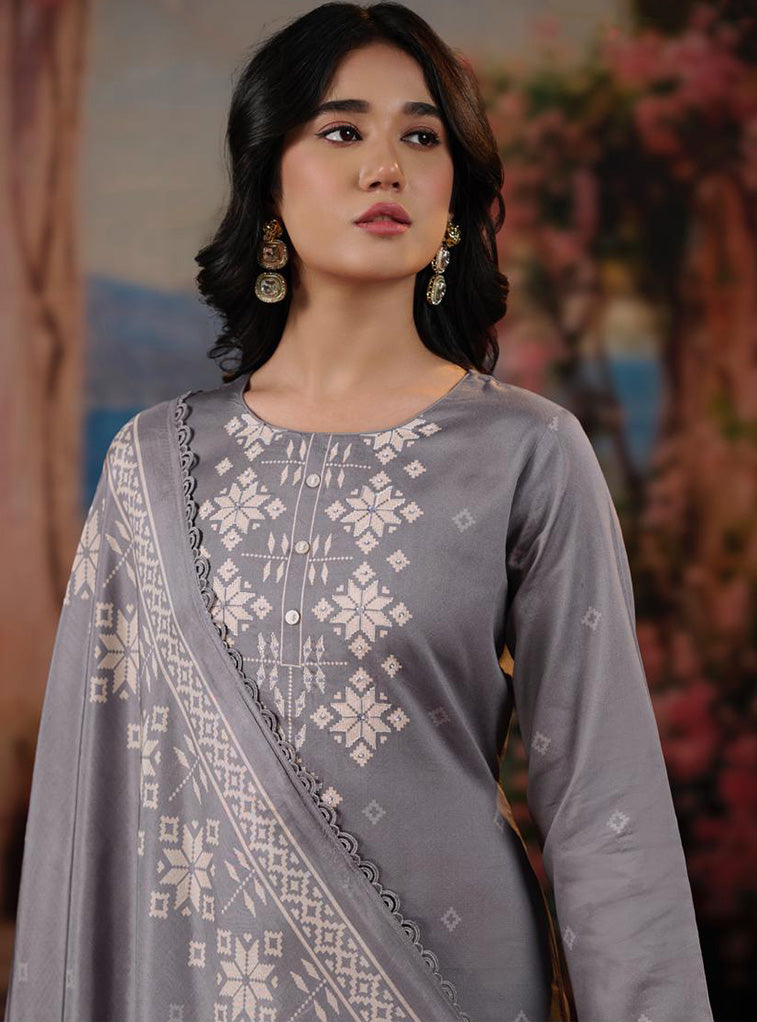 Pure Cotton Grey Unstitched Suit Dress Material with Hand Work for Women