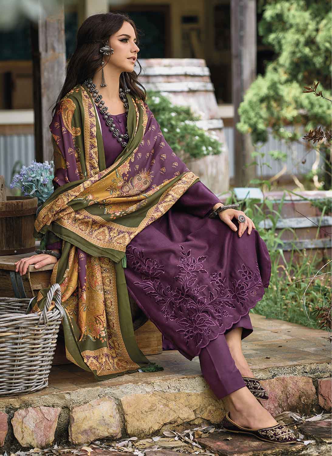 Pure Pashmina Designer Unstitched Women Winter Suits Dress Materials IBIZA