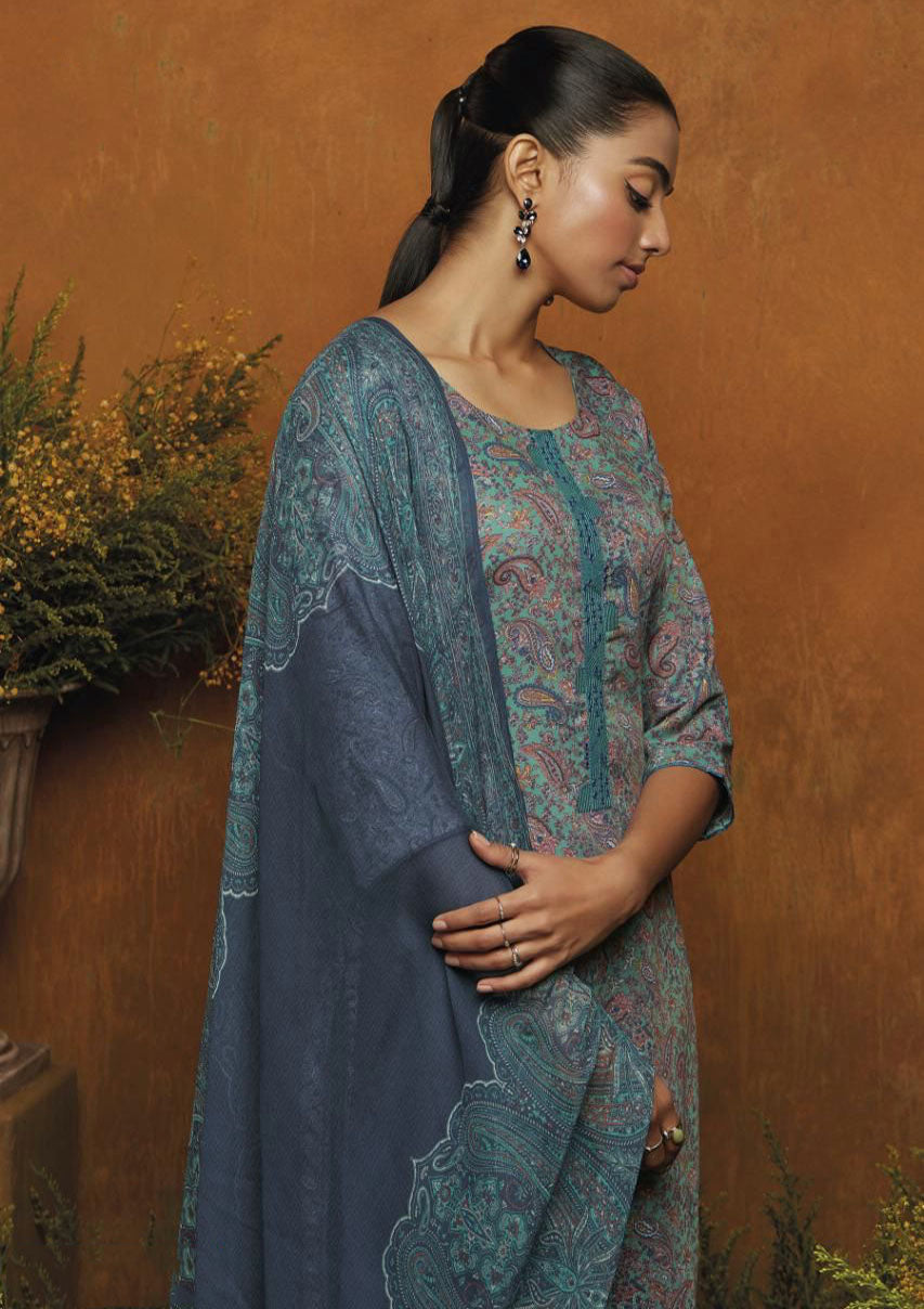 Ganga Blue Winter Woolen Pashmina Salwar Suit Material for Women Ganga