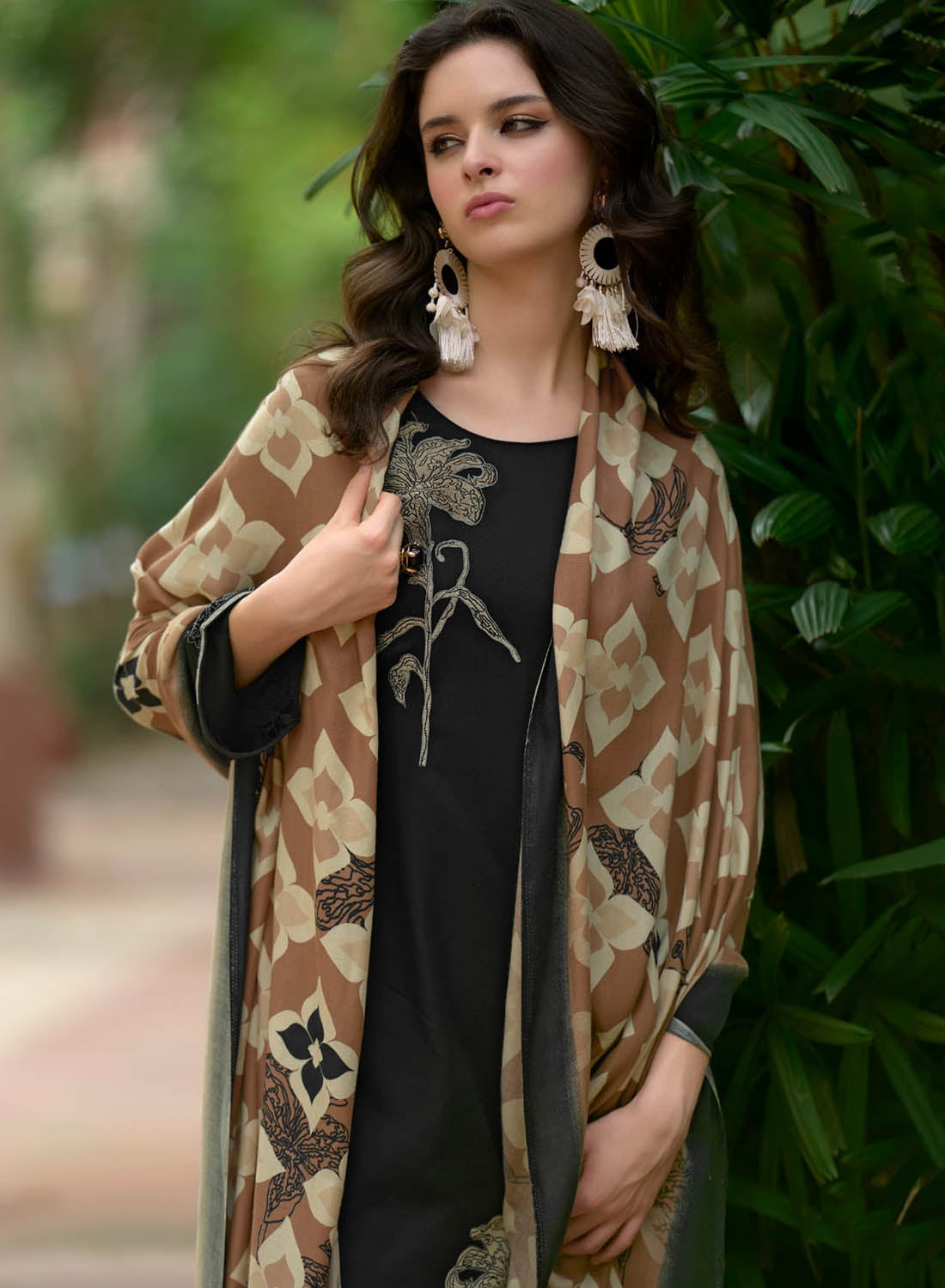 Black Viscose Pashmina Unstitched Winter Salwar Suit Dress Material