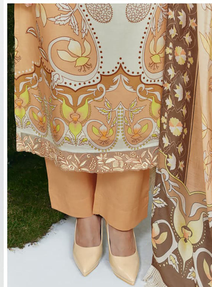 Designer Cotton Lawn Embroidered Unstitched Salwar Suit Material for Women