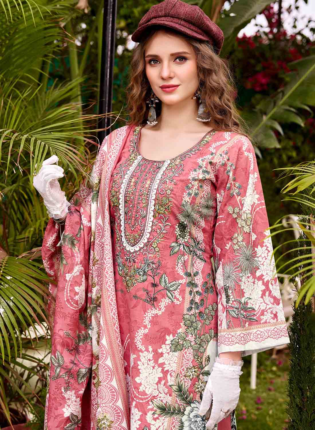 Pure Cotton Unstitched Pakistani Suit Dress Material with Embroidery Pink