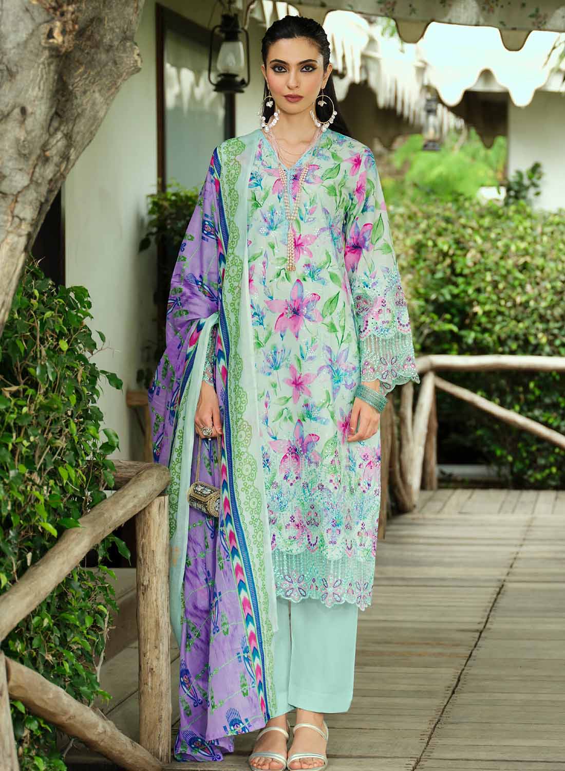 Pure Cotton Unstitched Pakistani Suit Material with Embroidery for Women