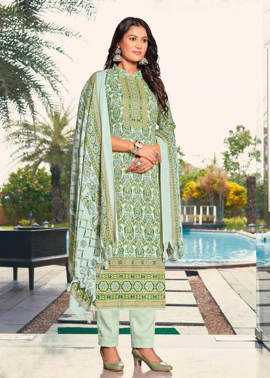 Pashmina Winter Unstitched Green Suit Dress Material for Women Radha Fab