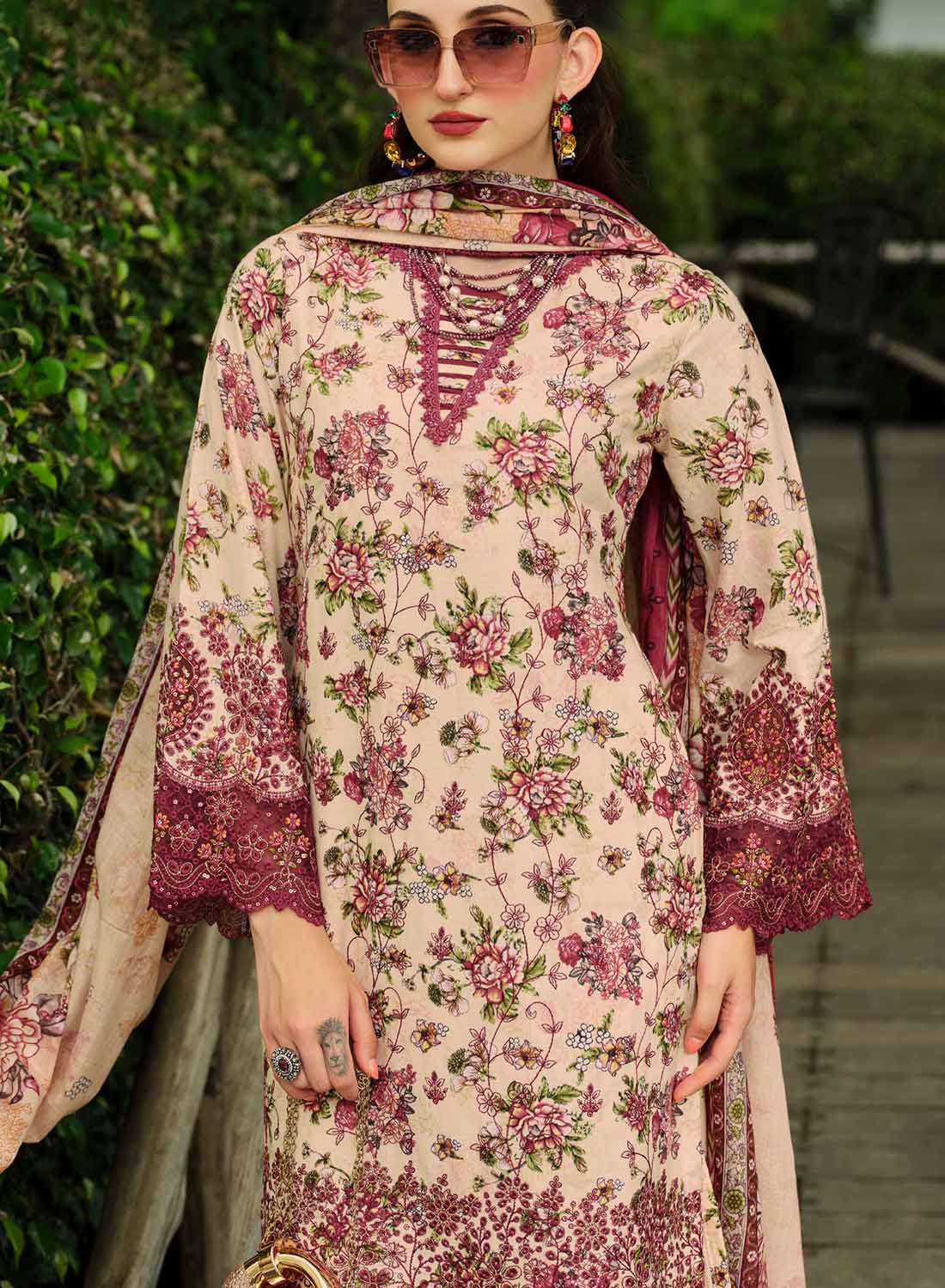Pure Cotton Unstitched Pakistani Suit Dress Material with Embroidery