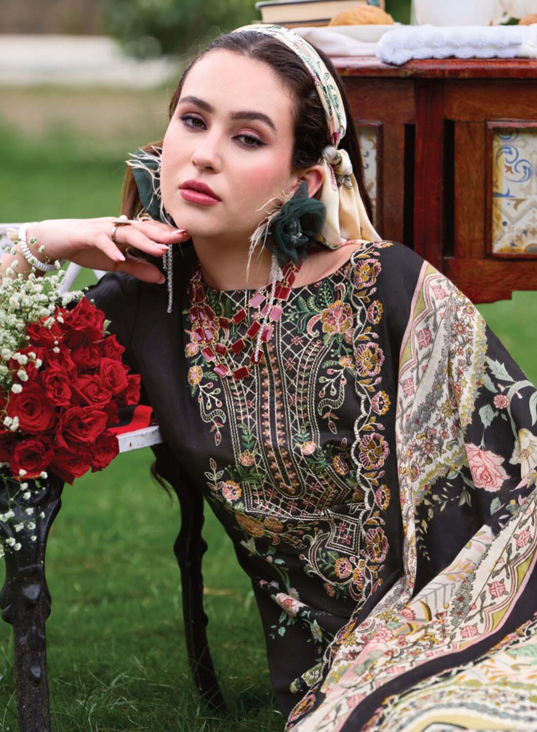 Pure Cotton Black Unstitched Pakistani Suit Material with Neck Embroidery