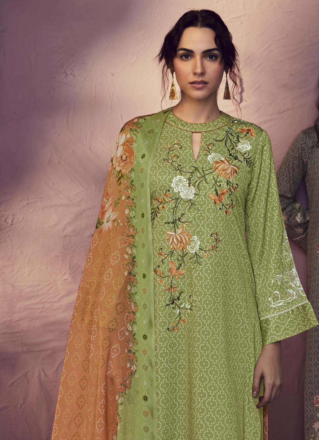 Kimora Green Cotton Satin Unstitched Suit Dress Material for Women Kimora