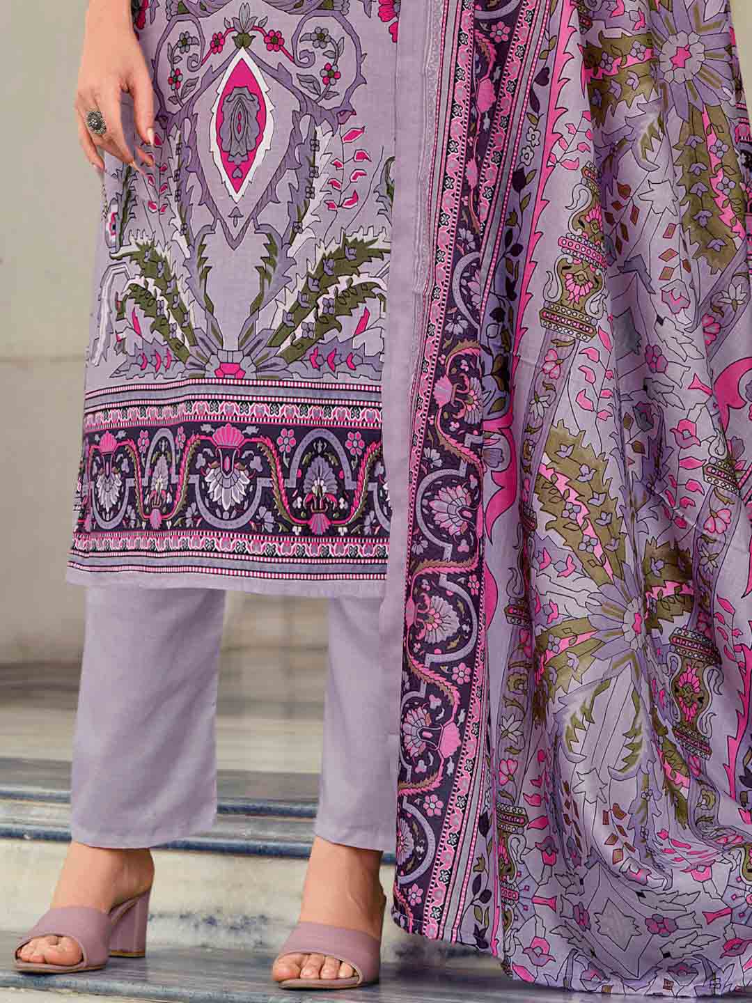 Women Pakistani Print Unstitched Cotton Suit Dress Material with Embroidery