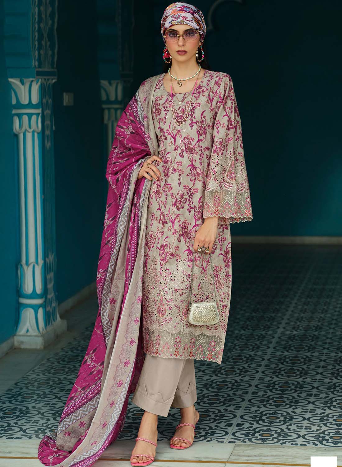 Pure Cotton Unstitched Pakistani Suit Dress Material with Embroidery Grey