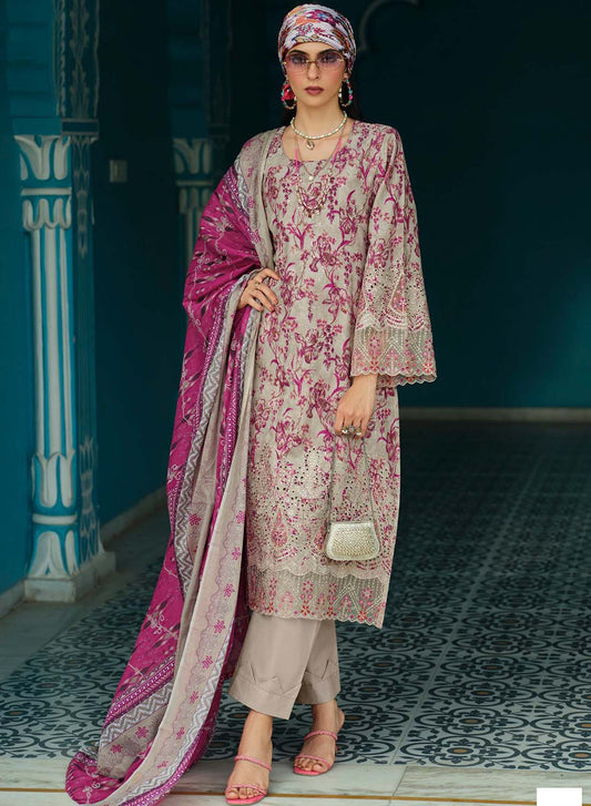 Pure Cotton Unstitched Pakistani Suit Dress Material with Embroidery Grey