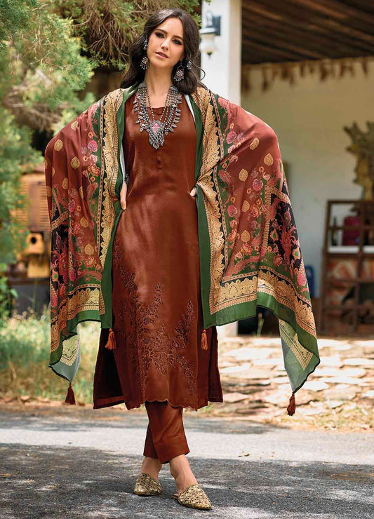 Pure Pashmina Unstitched Women Winter Suit Dress Materials IBIZA