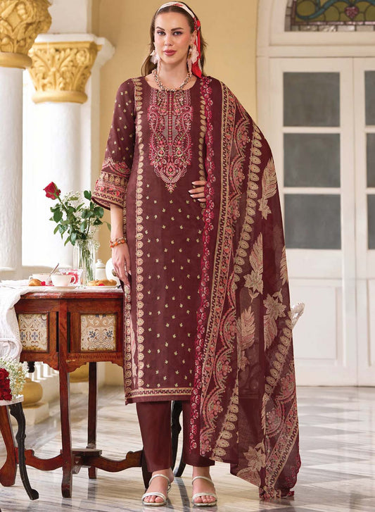 Pure Cotton Unstitched Pakistani Salwar Suit Material with Neck Embroidery