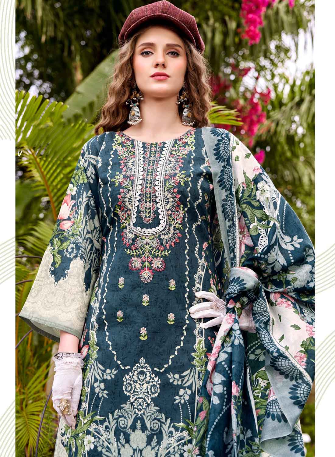 Pure Cotton Unstitched Pakistani Suit Material with Embroidery