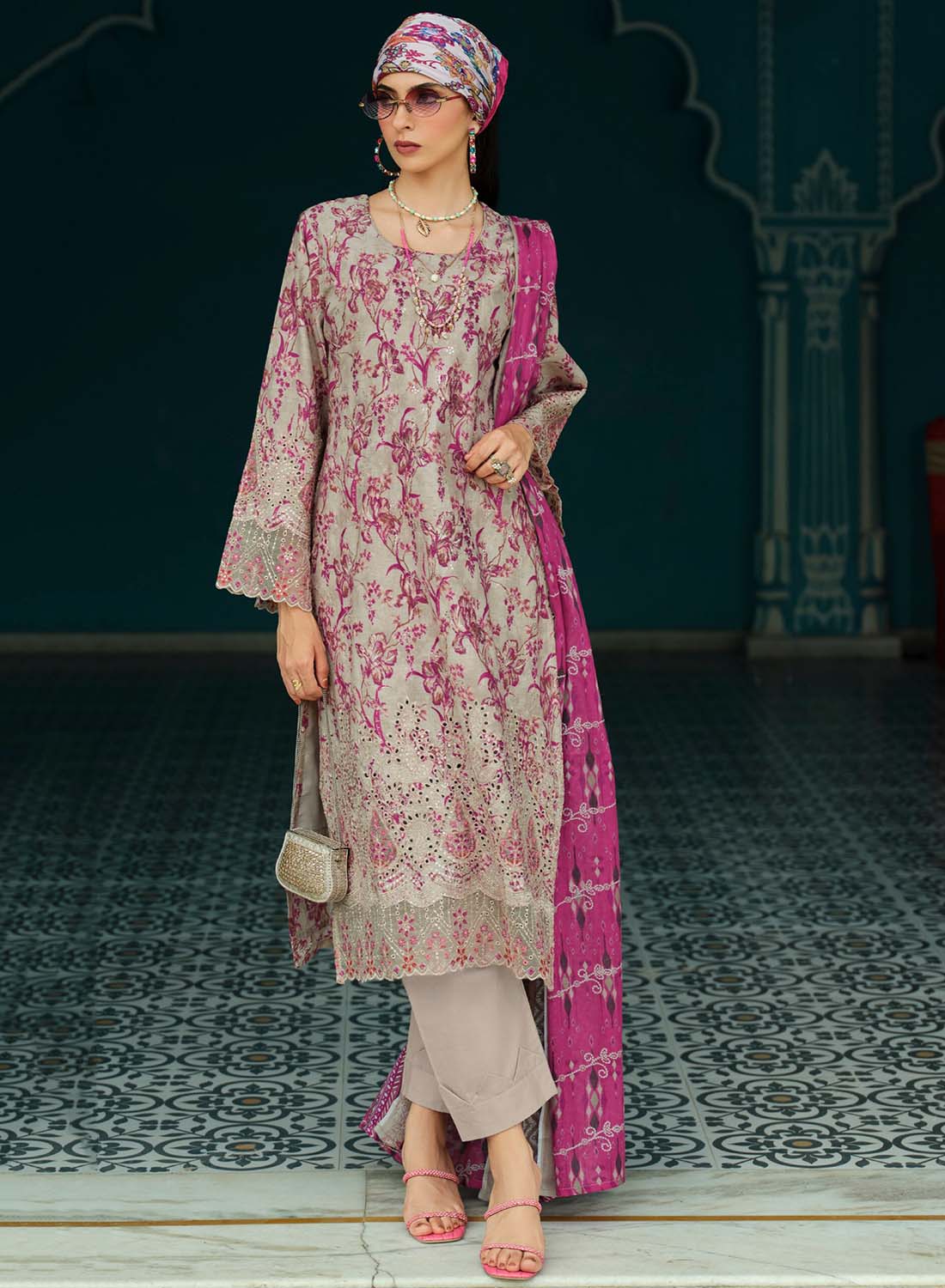 Pure Cotton Unstitched Pakistani Suit Dress Material with Embroidery Grey