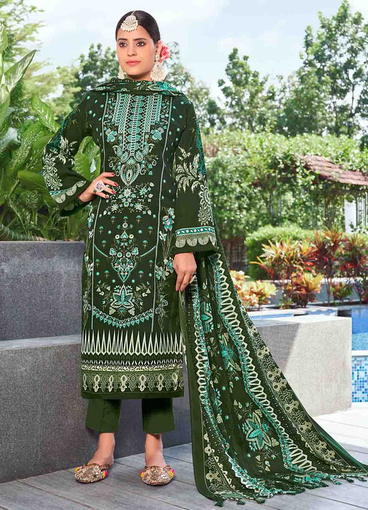 Pakistani Print Green Pashmina Winter Suit Dress Material for Ladies Radha Fab