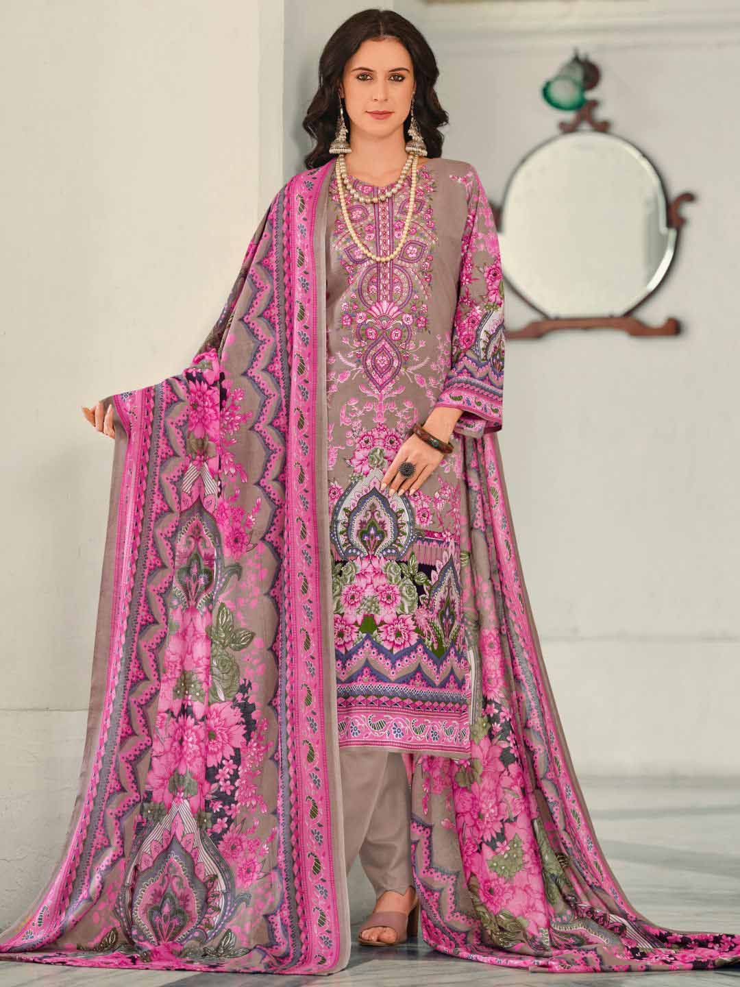 Women's Unstitched Pakistani Print Cotton Suit Dress Material with Embroidery