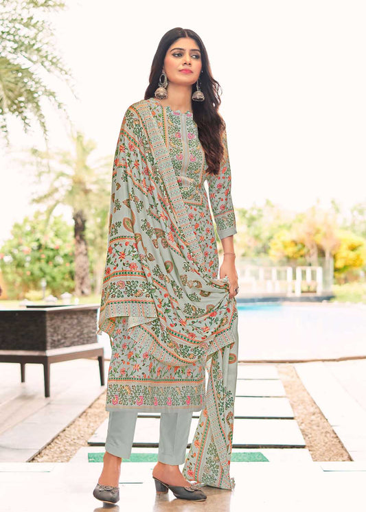 Pashmina Winter Unstitched Ladies Suit Dress Material with Shawl